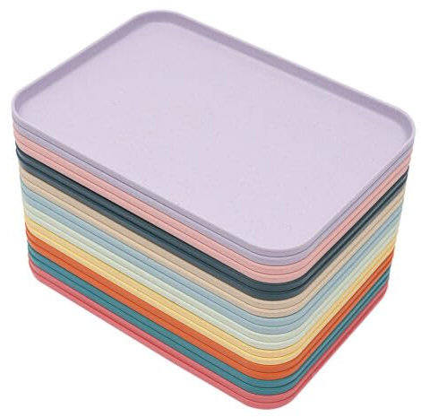 Juego de 20 bandejas de plástico para servir de 31 x 22 cm, bandejas rectangulares de plástico, bandeja de plástico antideslizante, bandeja de comedor, pequeña para comedor, cafetería, cocina