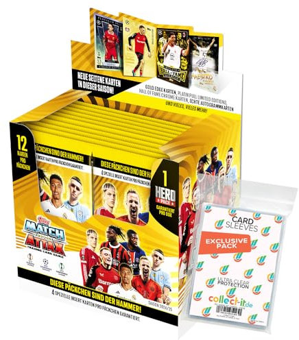 Bundle mit Match Attax CL 2024/25 - Trading Cards - 1 Display (24 Booster) + Exklusive Collect-it Hüllen