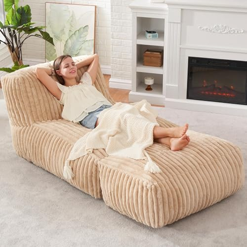 Hobestluk Sitzsack mit Memory-Schaum, Lounge-Sofa für Wohnzimmer | Khaki, groß, weicher Stoff, ergonomische Rückenstütze, leicht, pflegeleicht, montagefrei, abriebfest, schön
