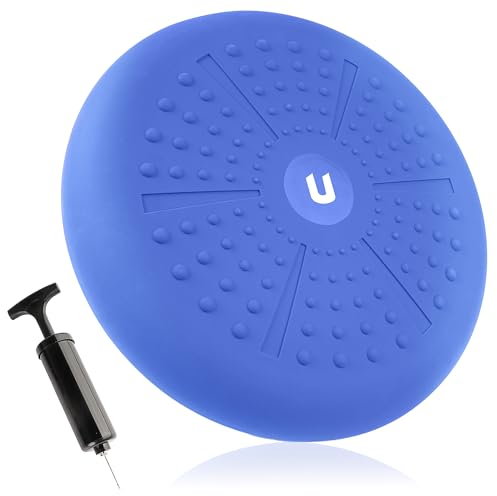 unycos - Ballsitzkissen Ø33 cm inklusive Pumpe, Noppenkissen, Luftkissen, Anti-Burst Sitzkissen, Balancekissen, Core, Rücken, Fitness Koordinations und Rückentraining (Blau; PureZen)