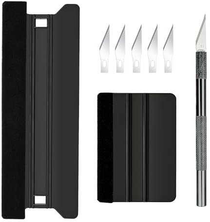 Ewrap Efficient Application Vinyl Wrap Tools, Window Film Tools, Wallpaper Tools, With 21cm & 10 Plastic Felt Squeegee and Trimmer, For Glass Film, Car Vinyl, Car Tint, Wallpaper Hanging, Black