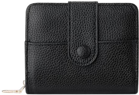 Laralily Schwarz Geldbeutel Damen Klein Aus Weichem Leder, Portemonnaie Damen Klein, Mini Geldbeutel Mit Großes Zipper Münzfach,Geldbeutel Damen Zipper Brieftasche