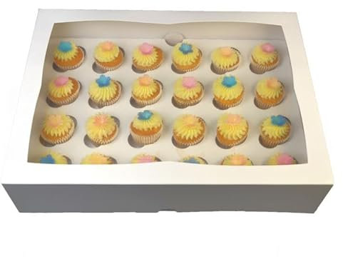 LARRYROO PREMIUM Ultra White Windowed MINI Cupcake Boxes for 24 Cup Cakes & inserts (5)