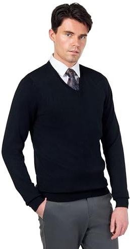 Xposed Mens 100% Cotton V Neck Jumper Regular Fit Classic Lightweight Knit Pullover Sweater