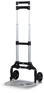 Svelt Carrello Pieghevole Ultracompatto in Alluminio con Pedana Ribaltabile 28x38 cm, Ruote Antiforatura Ø125 mm, Manico Telescopico, Leggero e Richiudibile. Portata 70 kg