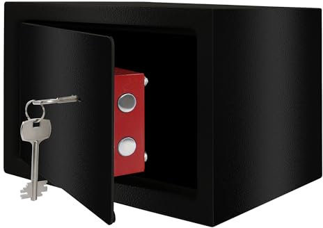 LZQ Tresor Möbeltresor mit Doppelbartschloss, Tresor Safe mit Schlüssel-Schloss, Wandtresor Wandsafe, Geldschrank Boden ink. 2 x Schlüssel, 31 x 20 x 20 cm (Schwarz)
