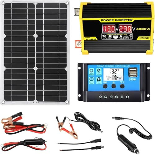 ZQIRUIQZ Kit Solaire 400W avec Onduleur Pur Sinus 110V/220V Et Régulateur MPPT 30A – Système Autonome pour Camping-Car, Chalet, Bateau, Secours Électrique(Black,12V-220V)