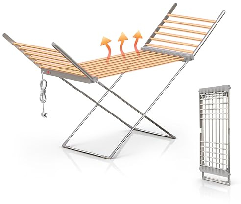 Innotic Beheizbare Wäscheständer,Leise & Sicher,20 Heizrohre,Elektrischer Wäscheständer mit Heizung,für Innenräume, Aluminium(145x94x54 cm)