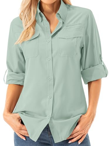 Asfixiado Damen Hemdbluse UV Shirt UPF 50+ Safari Kleidung Wanderbluse Damen Outdoor Cooling Quick Dry Sonnenschutz Langarm Luftiges Hemd