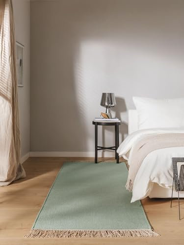benuta pop Teppich Liv - Wolle - Läufer & im Style: Uni, Hygge & Cozy - Pflegeleicht für Wohnzimmer Schlafzimmer Flur Terrasse Balkon, Hellgrün, 80x250 cm