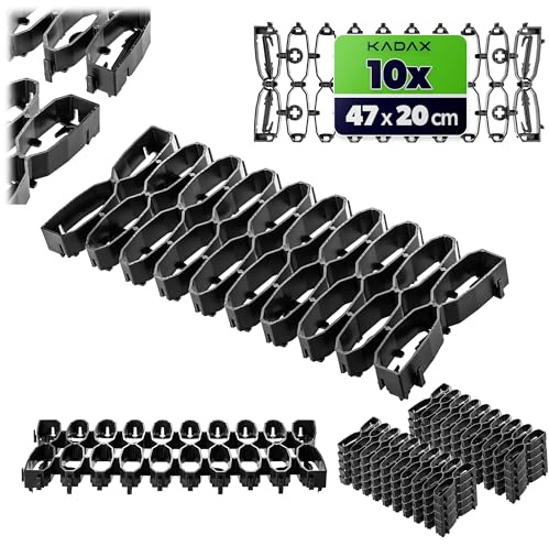 KADAX 10 x Rasenschutzgitter für Mähroboter, 47 x 20 cm, Rasengitter zum Schutz vor Beschädigungen durch Rasenroboter, Rasengitterplatten aus Kunststoff (Schwarz)