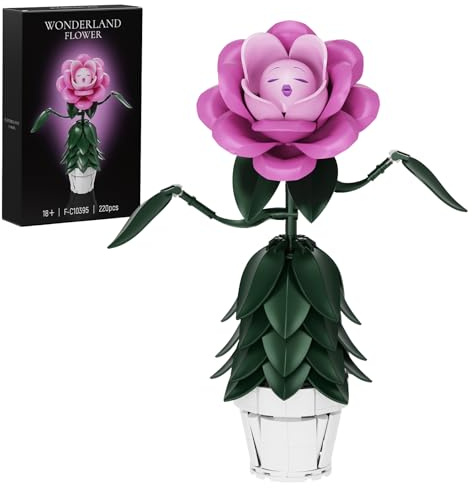 Wonderland Rosengesicht Bausatz,Botanicals Blumen Pflanzen Geschenk | Wunderland spezielles singendes Blush Blumen Bausteine Spielzeug,Plants Flowers Geschenk für Fans,Erwachsene Weihnachten