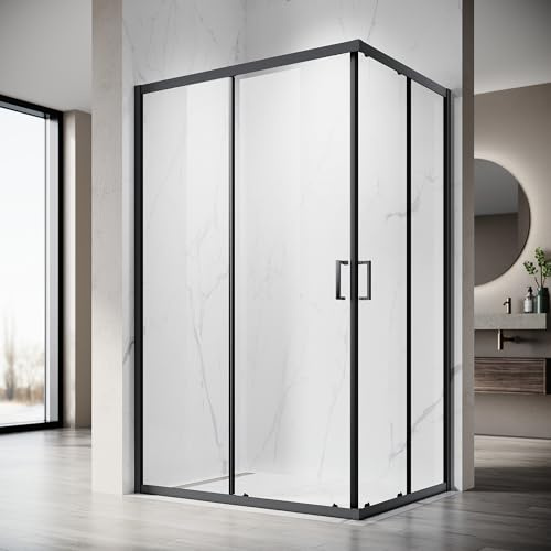 SONNI Eckeinstieg Duschkabine 80x100x195 cm, Schiebetür, 5mm ESG, Schwarz | 5mm ESG Sicherheitsglas mit leichtlaufender Schiebetür und platzsparendem Eckdesign für komfortable Nutzung,einfache Montage.