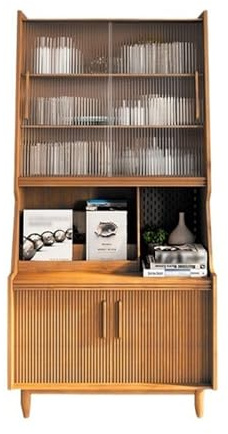 guiling-1986 Landhaus-Aufbewahrungsschrank Vintage-Bücherregal aus Massivholz mit Glastüren, Boden-Akzentschrank offenem Fach, Wohnzimmer-Aufbewahrungsschrank, Buffet-Sideboard Kommoden