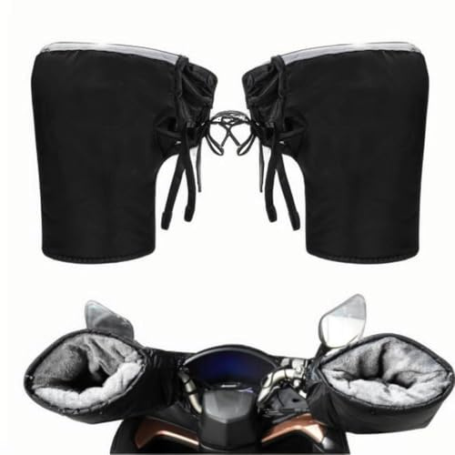 QCHOMEE Black Motorcycle Gloves Adult Winter Waterproof Handlebar Muffs Motor Glove with Reflective Strip Heated Grips Bike Handlebar Muffs Hand Warmer for Men Women Cold Weather Riding Cycling