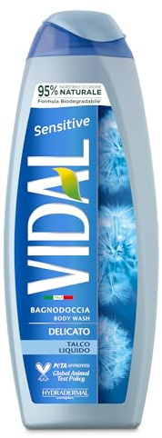 Vidal - Bagnoschiuma Sensitive, Formula Delicata, Arricchito con Talco Liquido, Dermatologicamente Testato, 500ml (Confezione da 6)