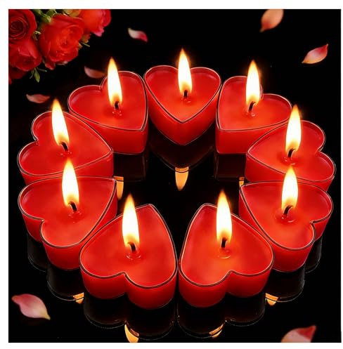 Chuanhylis Non - Fumeur Bougies Chauffe-Plat, Anti - Goutte Cire Bougie Coeur, Bougie Saint Valentin pour Coffret Cadeau Romantique pour Saint-Valentin, Mariage et Décoration Maison(Rouge)
