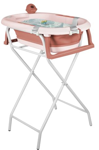 Baignoire Bébé Pliable Sur Pied – Grande Baignoire Xxl Avec Support/Siège Et Kit De Drainage – Bassine Bébé De La Naissance À 3 Ans - Cadeau Bébé–(Style 5) 81,5 x 48 x 21 cm - Rose