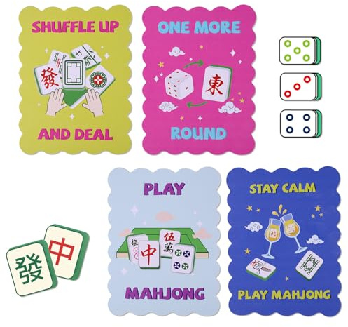 Penitue 4stk Bunte Mahjong-Mischkarten, aus PVC mit Gewellten Kanten und Lustigen Sprüchen zum Mischen der Spielsteine Unverzichtbares Mahjong-Zubehör für Liebhaber des Spiels