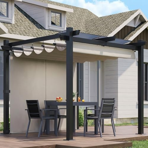 JUMMICO Pergola 3x3 Imperméable avec Toit Rétractable & Murs Latéraux, Résistante aux UV et à l'eau, Idéale pour Jardin, Terrasse, Balcon, Cour et Piscine Extérieure