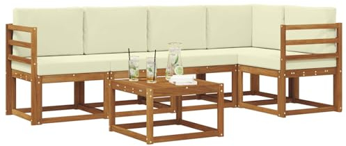 vidaXL Outdoor-Sofagarnitur mit Kissen 6 pcs Natur und Creme, Cooles Garten-Sofa, modernes Outdoor-Eckmöbel, langlebige Terrassen-Sitzgelegenheit, gemütliches Lounge-Set für die Terrasse