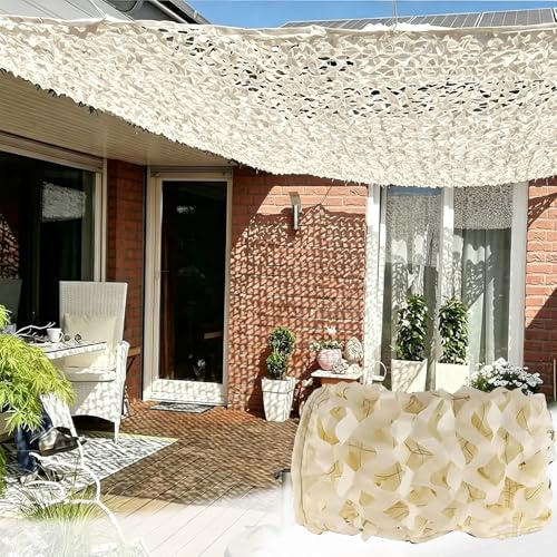Ufgwhirl Red Camuflaje Militar Beige 2x3m,Red de Camuflaje Exterior Tela Malla de Sombra,Red de Sombra A La Terraza,para jardín,Caza, Protección Solar Camping,Tejido Oxford 210D-2x3m(6.5x9.8ft)