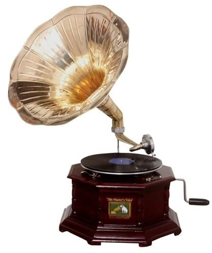 Replica Gramophone Player 78 rpm Hex phonograph Brass Horn HMV Vintage Wind up
