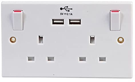 Pro Elec - 2-Gang Power & USB Charging Wallplate, 13A, 250V, White