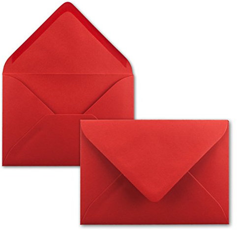 50x Briefumschläge B6-17,5 x 12,5 cm - Rot - Nassklebung mit spitzer Klappe - 120 g/m² - Für Hochzeit, Gruß-Karten, Einladungen