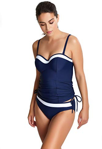 Panache Women's Swim Anya Cruise Bra Sized Molded Bandeau Tankini, Navy/White, (32) F
