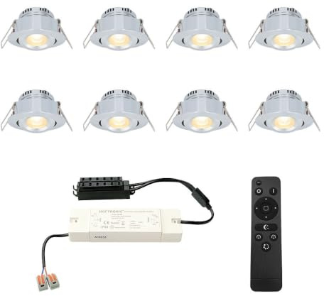 HOFTRONIC - Einbaustrahler Feuchtraum Badezimmer 12V Terrassenüberdachung IP44 Wasserdicht | 8x3W | 8x200 Lumen Warmweiß lichtfarbe Dimmbar Schwenkbar Flach RF-Fernbedienung 3W Mini LED Einbaustrahler