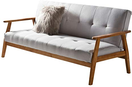 Unbekannt SalesFever Sofa Schlafsofa 190x85x81 cm hellgrau Webstoff Webstoff, Massivholz L = 190 x B = 85 x H = 81 hellgrau
