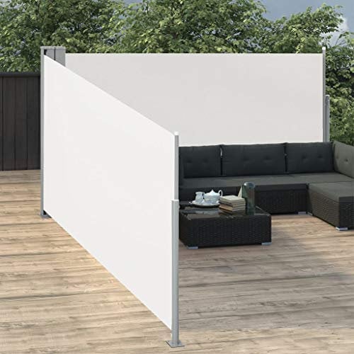 Festnight_ Ausziehbare Seitenmarkise Balkon Garten Terrasse Seitenmarkise Zertifiziert Sonnenschutz Sichtschutz Creme 140 x 1000 cm