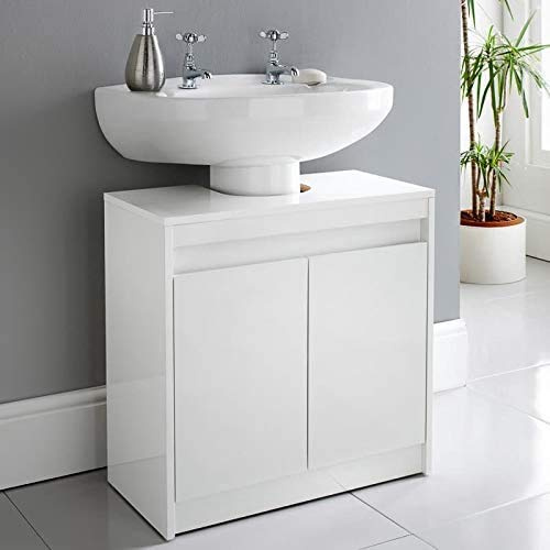 EEMKAY® New White High Gloss Under Sink Storage Unit Store Your All Kind of Bathroom Essentials