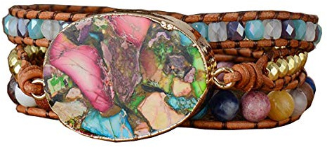 ZOSOJONA Starto Boho Wickelarmbänder Natürlicher Jaspis Kristall Stein Vielfalt Perlen Strang Armband, ll, Achat, afrikanischer Türkis, Kaiserstein, grüner Opal, Kristall, Jaspis, echtes Leder,