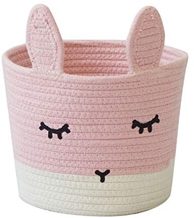 T&T Homewares Kleiner niedlicher Baumwollseil-Aufbewahrungskorb für Wäschekorb, Baby-Kinderzimmer-Organizer, Organizer, Korb für Pflanzenkorb, Katze, Hund, Spielzeug, Aufbewahrung (rosa Hase)