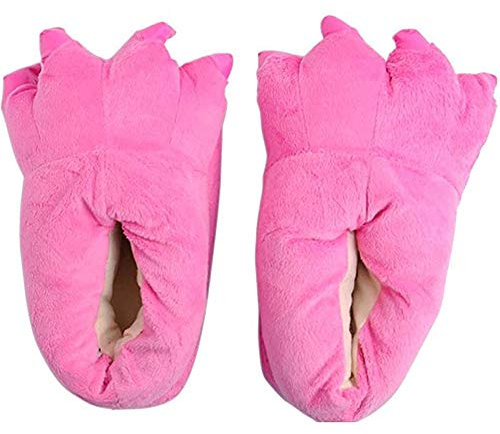 ZHER-LU Pantuflas de pata de garra de animal de peluche, unisex, calzado de felpa suave para el hogar, disfraz de animal, Pink, 38.5 EU