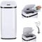 Cubo de basura cocina automático con sensor 30L, rectangular, Blanco, apertura/cierre automático, Acero inoxidable pintado, Anillo de Sujeción para Bolsas - Papelera automática, Modo Manual Disponible