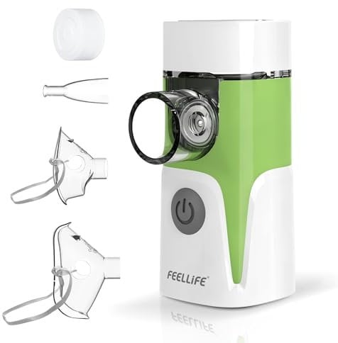 FEELLIFE Inhalationsgerät Kinder Inhalator Erwachsene Inhaliergerät Kinder Vernebler Inhaliergerät Inhalationsgerät Erwachsene Baby mit AIMESH Deutscher KI-Chip Leiser Zerstäuber AEROGO-2025 (Grün)