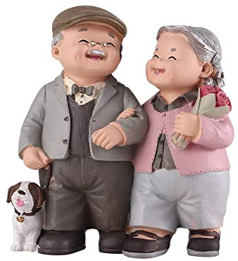WINOMO Elderly Couple Figurines Resin Old Married Couple Statues Wedding Anniversary Loving Couple Sculptures Cake Toppers
