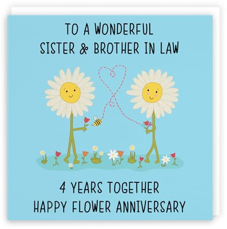 Hunts England - Sister And Brother In Law 4th Anniversary Card - Fun Cute Anniversary Card - 4 Years Together - Happy Flower Anniversary - Iconic Collection