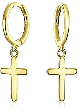 Klassische Einfache Manschette Tropfen Dangle Religiöse Kreuz Ohrringe Für Frauen Teenager Hebelrückhaken Vergoldet .925 Sterling Silber