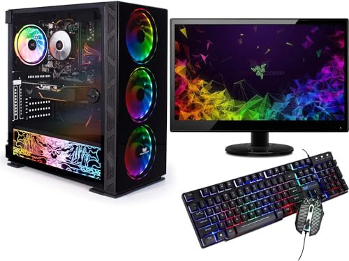 Veno Scorp ARGB Gaming PC i5, 240GB SSD, 500GB HDD, 8GB RAM, GT710 2GB, 22” Monitor, Win 11, Wifi NeonZilla (Renewed)