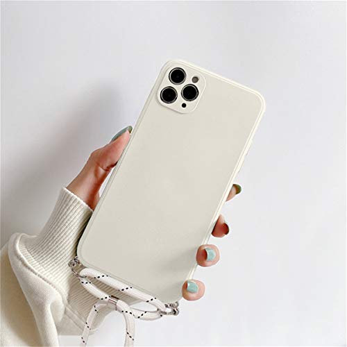Rokmym Coque pour iPhone 13 Pro avec Cordon de Collier, Silicone TPU Bumper [Lanière avec Cordon Réglable Longueur Chaîne] Housse Beige