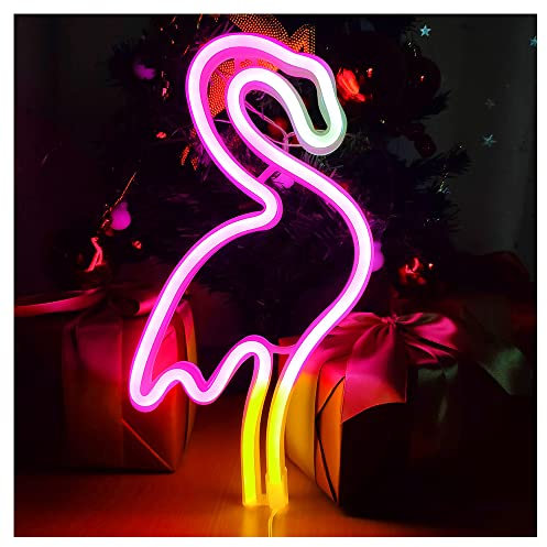 ENUOLI Flamingo Neonlichter Flamingo Neonzeichen Neon Wandleuchte Flamingo Nachtlicht Batterie/USB Powered Rosa Flamingo Zeichen für Schlafzimmer Home Hochzeit Weihnachten Geburtstagsfeier Urlaub B