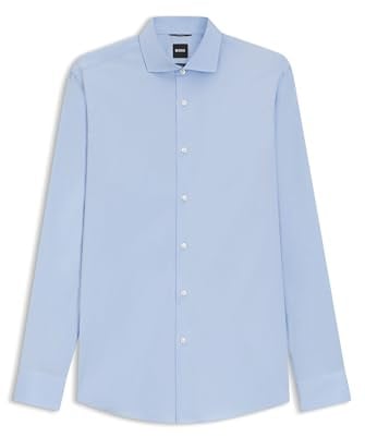 BOSS Herren P-HANK-spread-C1-222 Slim-Fit Popeline-Hemd aus bügelleichtem Baumwoll-Mix Hellblau 42