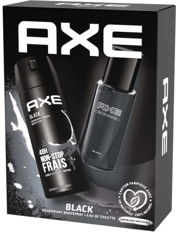 Axe Coffret cadeau Homme Black avec 2 produits, un déodorant bodyspray de 200 ml et une eau de toilette de 100 ml au parfum masculin et frais aux notes de baies noires et de bois de cèdre