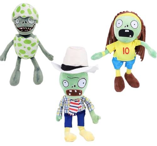 BASHERISE Set di 3 giocattoli di peluche PVZ Pianta e Zombies, cappello bianco, zombie, guscio d'uovo, bambola di peluche zombie, ottimo regalo per Natale, compleanno nuovo