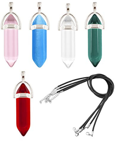 5 Piezas Colgante de piedra natural, Collar piedras naturales, Cuarzo piedra natural, Colgante de cristal, Viene con 5 cuerda de cuero, Para hacer un collar de piedras preciosas (5 colores)
