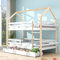 Merax Hochbett 90x200cm, Etagenbett mit Leiter & große Schubladen Stockbett für 2 Kinder mit Rausfallschutz und 2 Lattenrost, Kiefernholz Kinderbett Jugendbett, Doppelbett Hausbett, Holzfarbe & Weiß